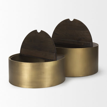 Brown Wood Round Nested Coffee Tables