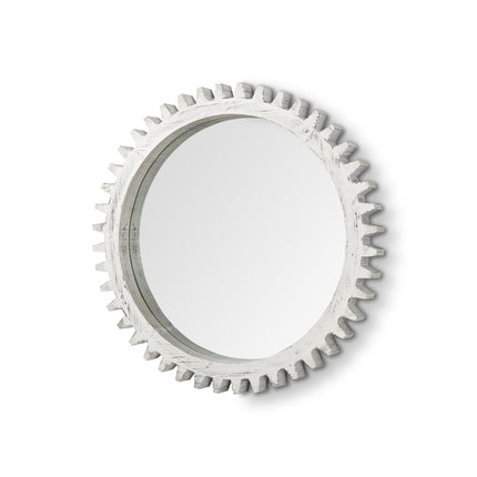 35" White Abstract Wood Framed Accent Mirror