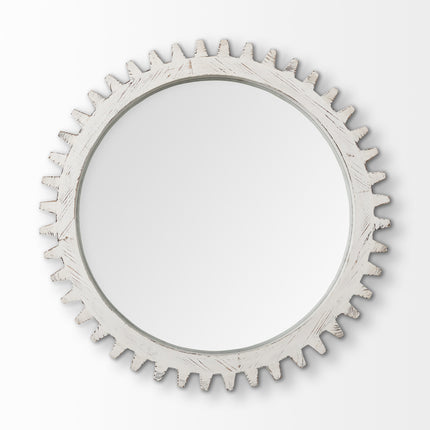 35" White Abstract Wood Framed Accent Mirror