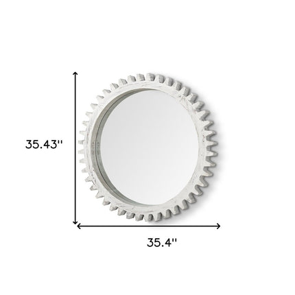 35" White Abstract Wood Framed Accent Mirror