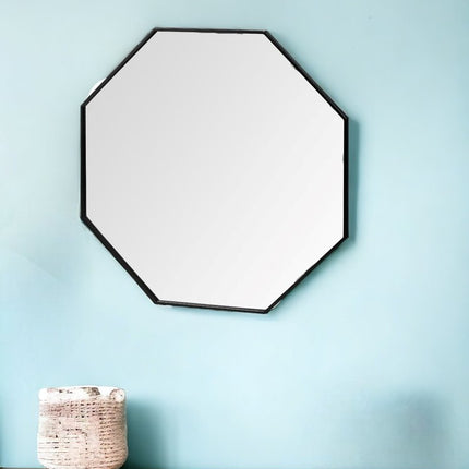 38" Black Octagon Metal Framed Bathroom Vanity Mirror