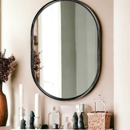 36" Black Oval Metal Framed Accent Mirror