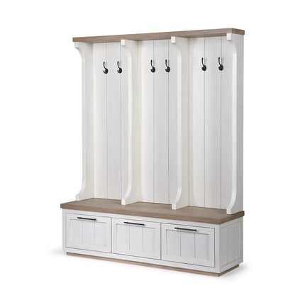 76" White Solid Wood Six Hook Freestanding Coat Rack
