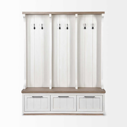 76" White Solid Wood Six Hook Freestanding Coat Rack