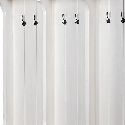 76" White Solid Wood Six Hook Freestanding Coat Rack