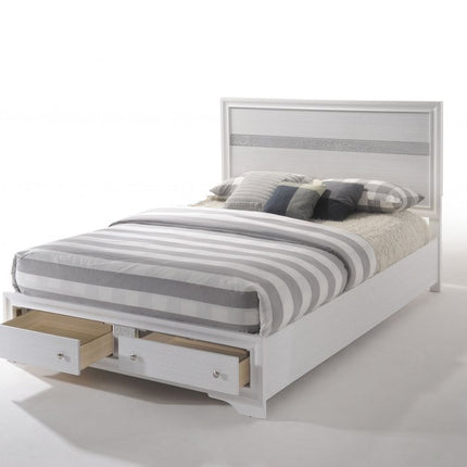 White and Gray Wood Queen With Two Drawers Bed Frame