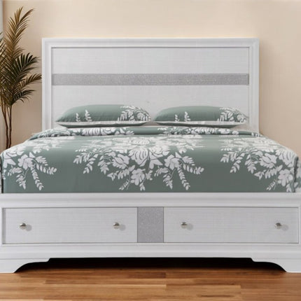 White and Gray Wood Queen With Two Drawers Bed Frame