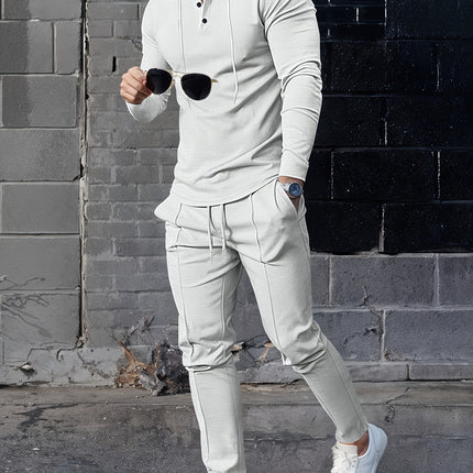 Men's Casual Sportswear Set - Hooded Long Sleeve Top & Joggers with Drawstring, Polyester Blend, Perfect for Spring/Fall Outdoor Activities