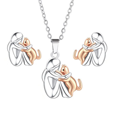 Fashionable And Creative Little Girl Hug Kitty Necklace