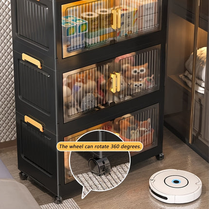 Modern Black Storage Cabinet with Transparent Doors & Golden Hinges - Heavy-Duty Plastic Multi(