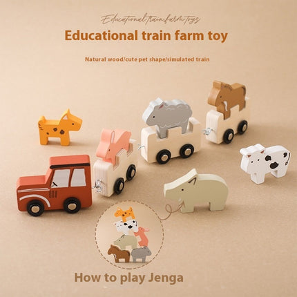 Children's Wooden Farm Animal Train Baby Enlightenment Stacking Cognitive Toys Educational Toys Birthday Train