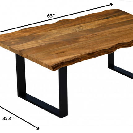 63" Brown And Black Solid Wood Sled Base Dining Table