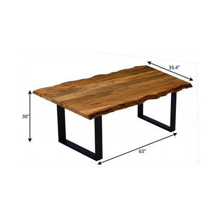 63" Brown And Black Solid Wood Sled Base Dining Table