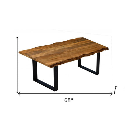 68" Brown And Black Solid Wood Sled Base Dining Table