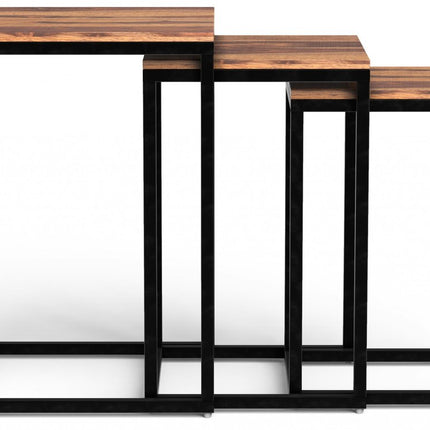 Set of Three 17" Black And Brown Solid Wood Nested Tables