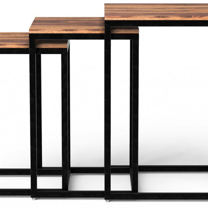 Set of Three 17" Black And Brown Solid Wood Nested Tables