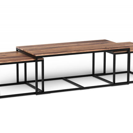 Set of Three 47" Natural And Black Solid Wood And Iron Coffee Table