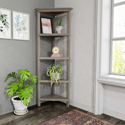 Gray Solid Wood Corner Bookcase