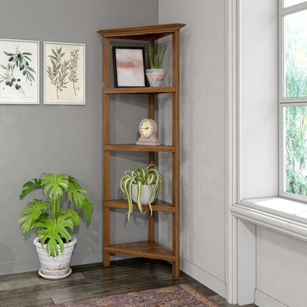 60" Walnut Solid Wood Four Tier Corner Bookcase