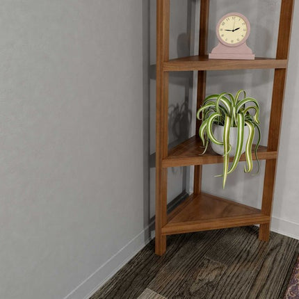 60" Walnut Solid Wood Four Tier Corner Bookcase