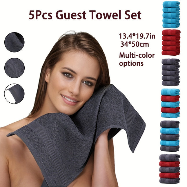5pcs Solid Color Guest Towel Set(13.4*19.7in/34*50cm) Cotton material is highly absorbent