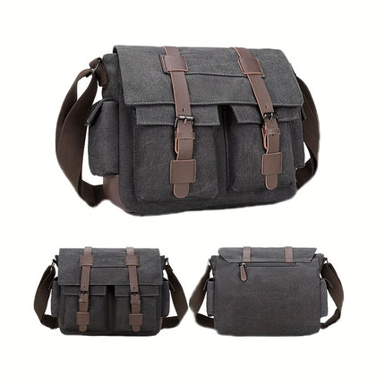 Large Capacity Vintage Canvas Crossbody Bag, Reasonably Partitioned, Durable And Washable Shoulder Bag,