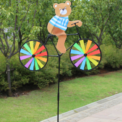 Puppy Animal On Bike Diy Windmill Animal Bicycle Wind Spinner Whirligig Garden Lawn Decorative Gadgets Kids Outdoor Toys