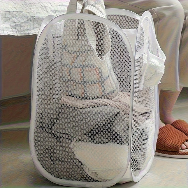1pc, Classic Style Mesh Laundry Hamper, Foldable with Reinforced Handles