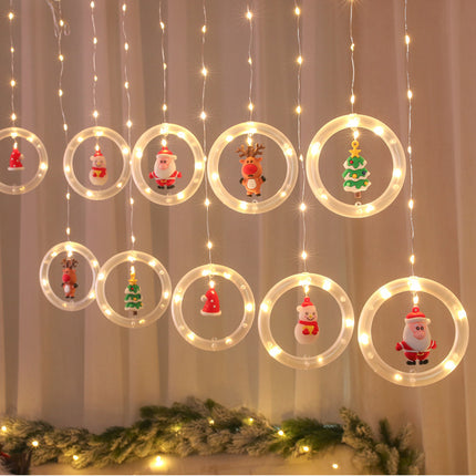 Festive DIY String Lights,Santa Claus Circle Christmas Tree Cartoon Shape Curtain Lights,LED Colorful Lights,Room Window Decoration Lights