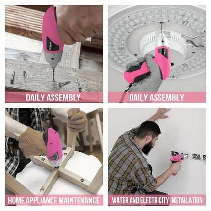 Hi-Spec Pink 3.6v Electric Screwdriver + Hand Tool Set Compact Handheld, Includes Hammer, Pliers,
