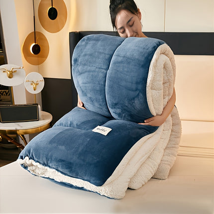 1pc Contemporary Plaid Pattern Quilted Comforter - Soft Warm Milk Velvet Fleece Blanket,