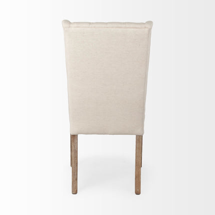 Tufted Cream and Brown Upholstered Linen Wing Back Dining Side Chair