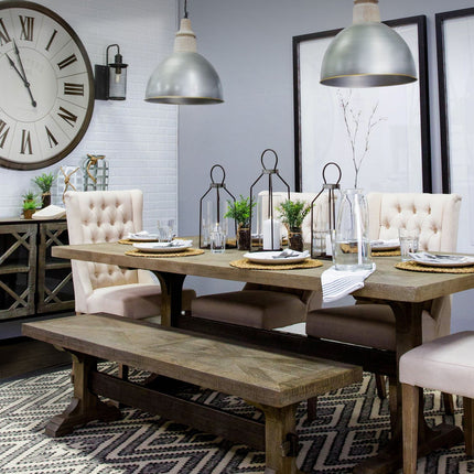 Tufted Cream and Brown Upholstered Linen Wing Back Dining Side Chair