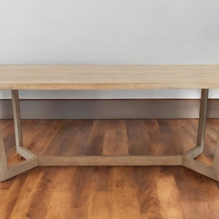 92" Natural And Brown Solid Wood Trestle Base Dining Table