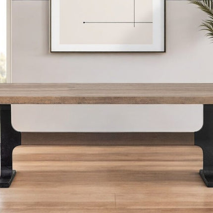 96" Natural And Black Solid Wood And Metal Trestle Base Dining Table