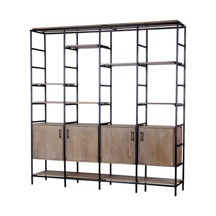 90" Brown Metal and Wood Bookcase