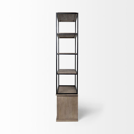 90" Brown Iron and Wood Three Tier Bookcase