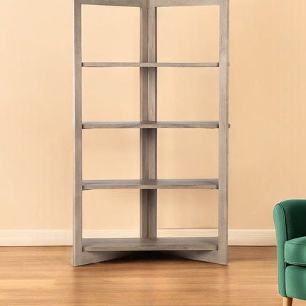 72" Brown Solid Wood and Wood Four Tier Bookcase