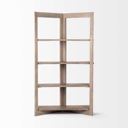 72" Brown Solid Wood and Wood Four Tier Bookcase