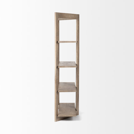 72" Brown Solid Wood and Wood Four Tier Bookcase