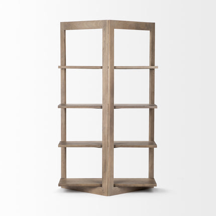 72" Brown Solid Wood and Wood Four Tier Bookcase
