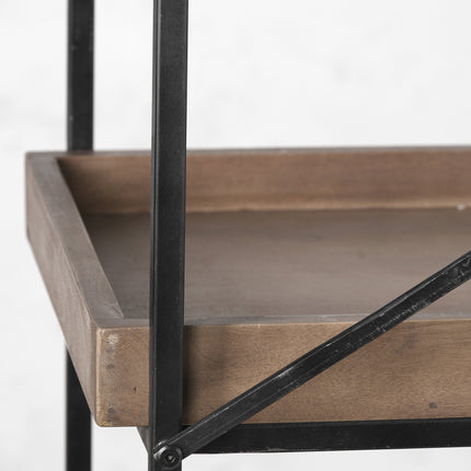 88" Black And Brown Iron and Wood Five Tier Bookcase