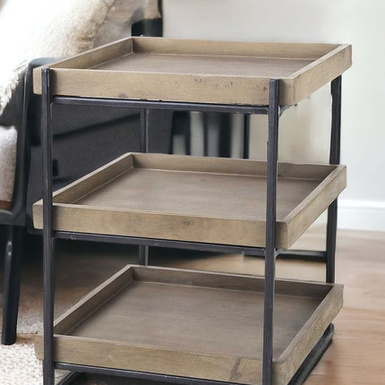 26" Brown Solid Wood Square End Table With Two Shelves