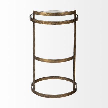 27" Gold And Clear Glass Round End Table