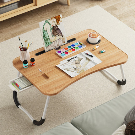 Portable Foldable Laptop Bed Desk Table Tray with Cup Holder & Storage Drawer