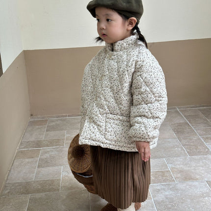 Girls Padded Cotton Clothes Fleece Thickened Floral Kids' Overcoat