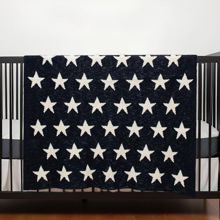 Navy Blue And White Stars Knitted Baby Blanket