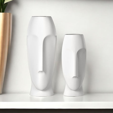Set of Two Ceramic White Cylinder Table Vases
