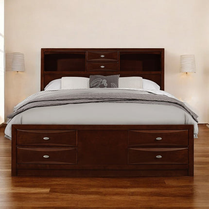 Solid Wood Full Espresso Eight Drawers Bed