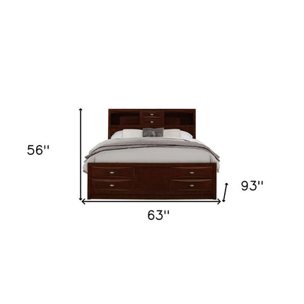 Merlot Solid Wood Queen Bed Frame With Eight Drawers